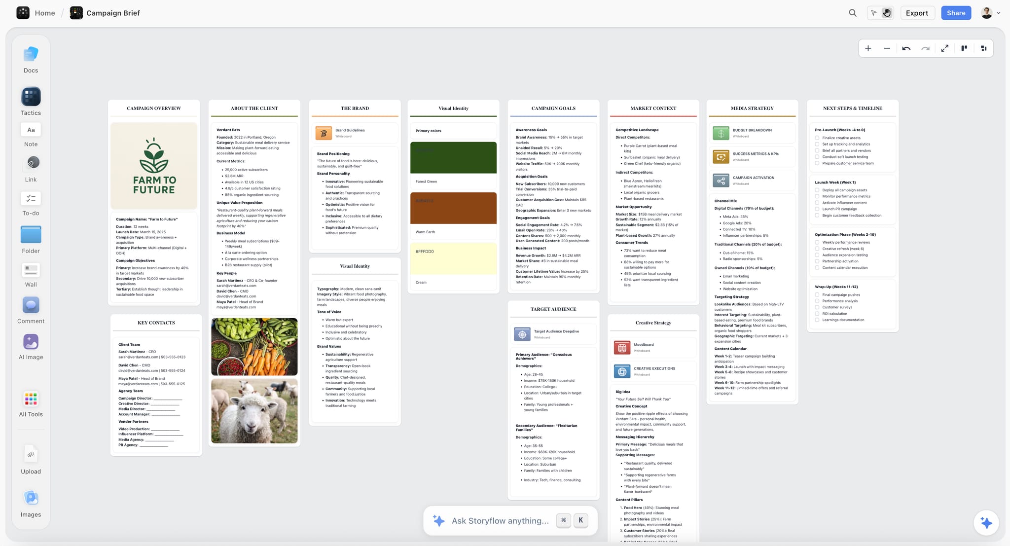 Storyflow board holding a video brief with references