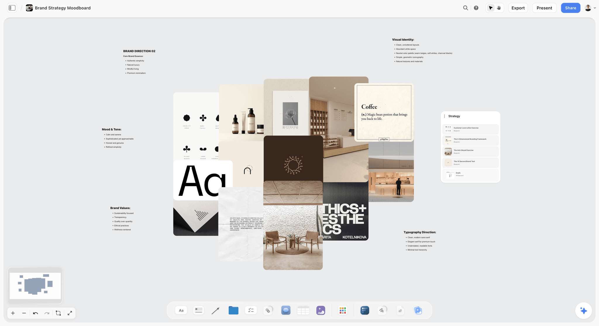 Storyflow board developing a creative concept with references and executions